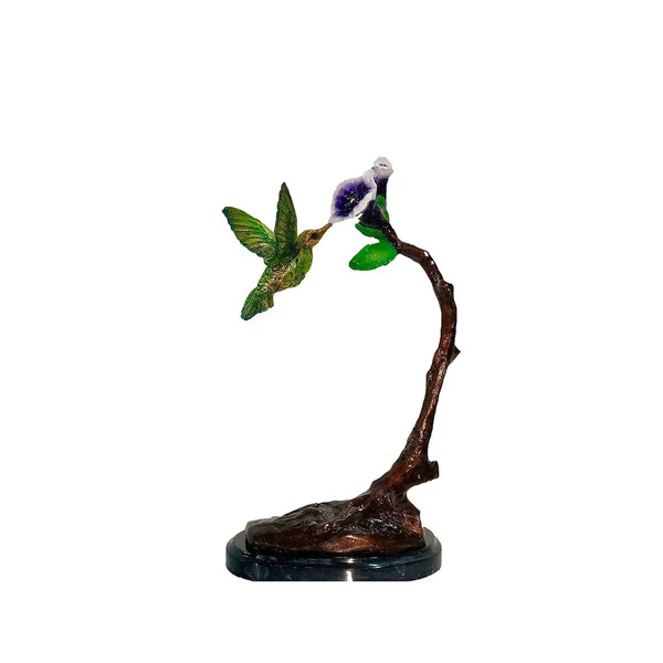Hummingbird with Flower on Tree Bronze Statue