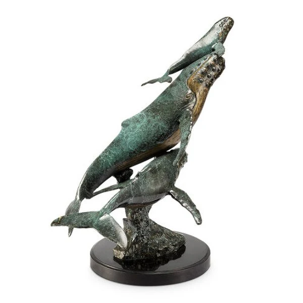 Humpback Whale Family Brass Statue
