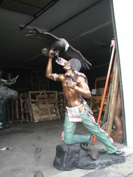 Indian With An Eagle Bronze Sculpture Lg