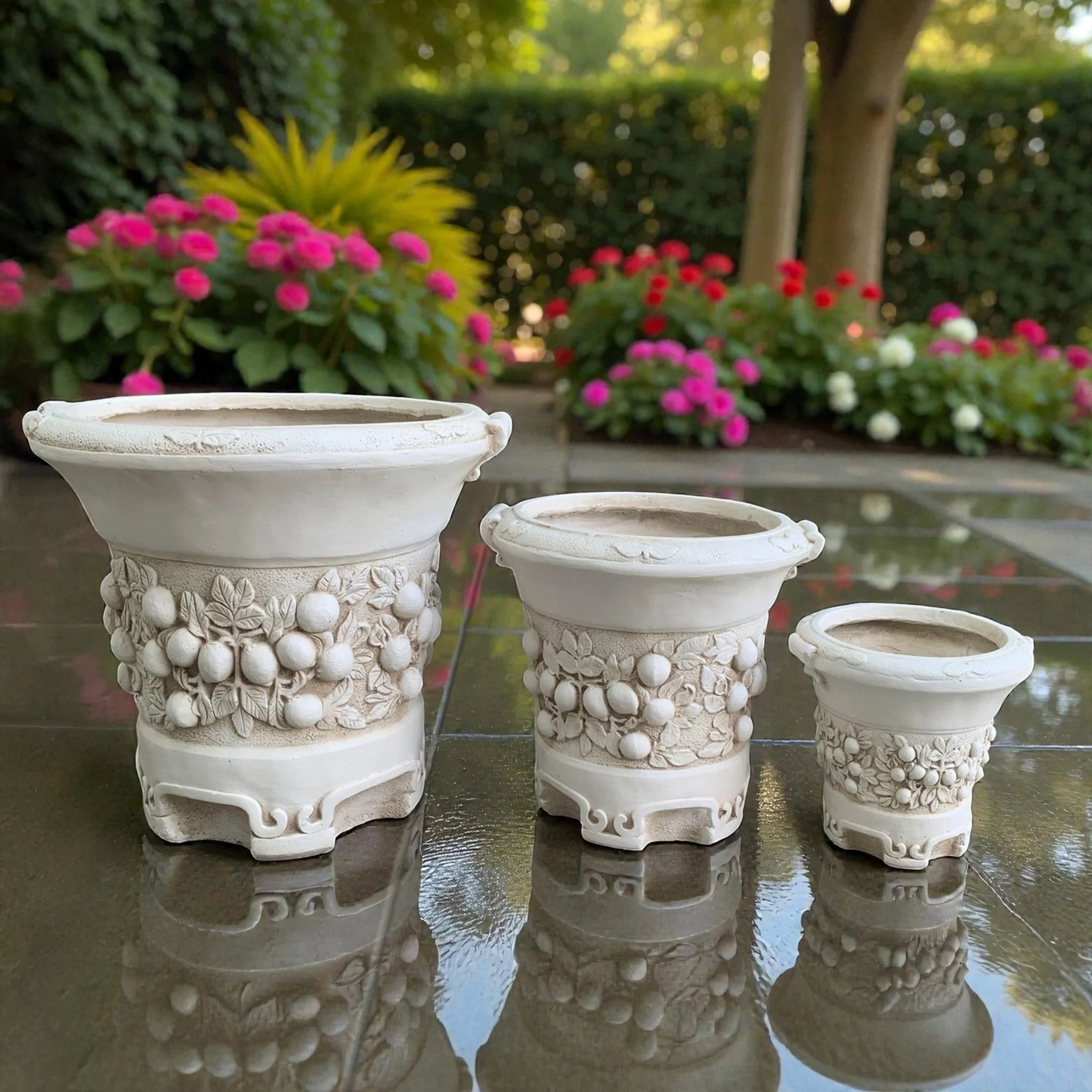 Italian Lemon Grove Planters – Set of 3 Antique White