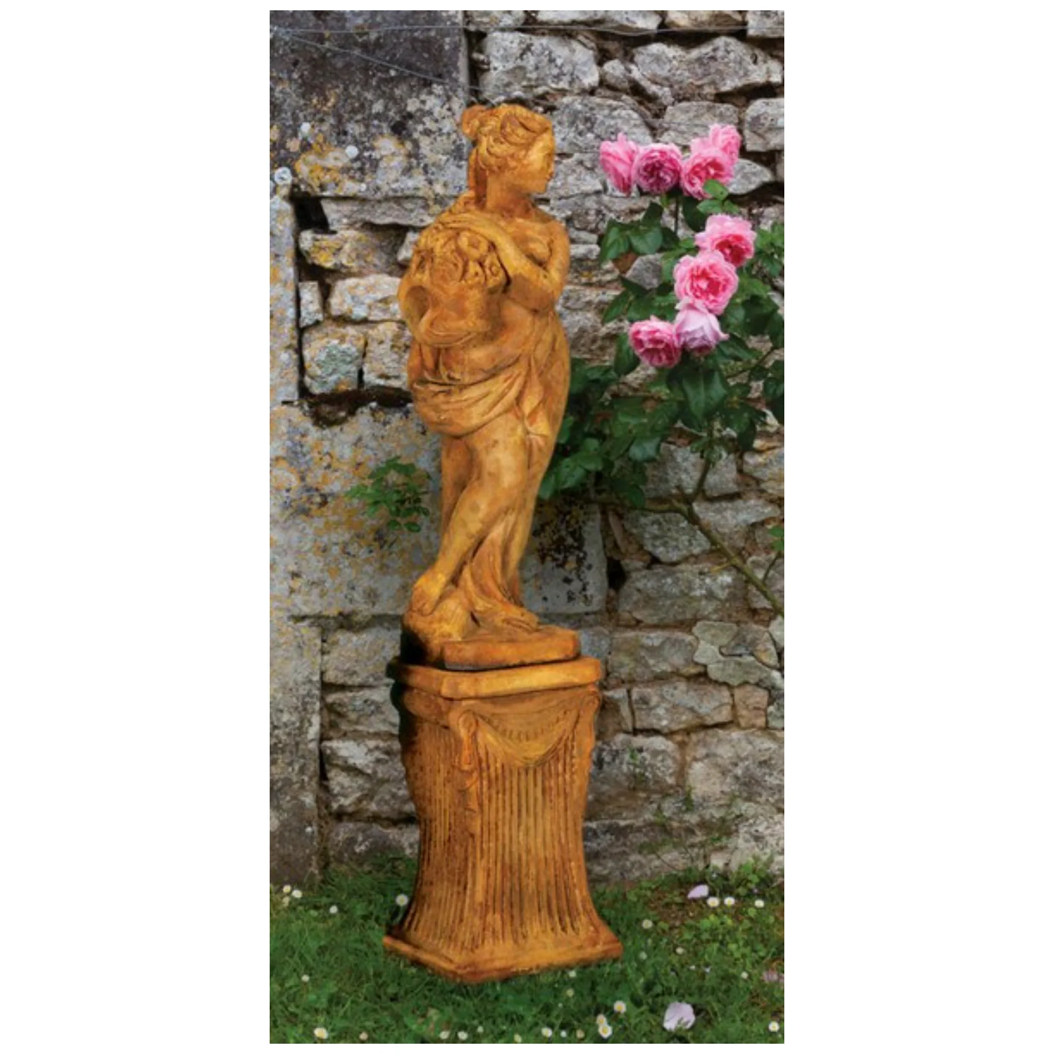 Italian Spring Season Statue on Fluted Base 57" HIgh