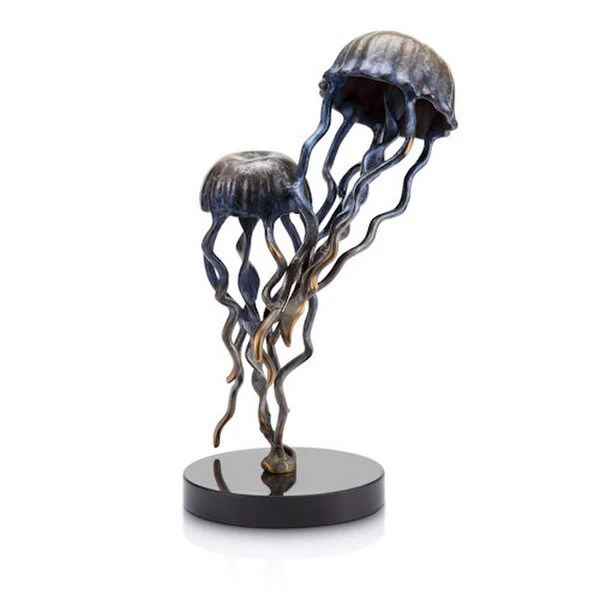 Jellyfish Pair on Marble Base Sculpture