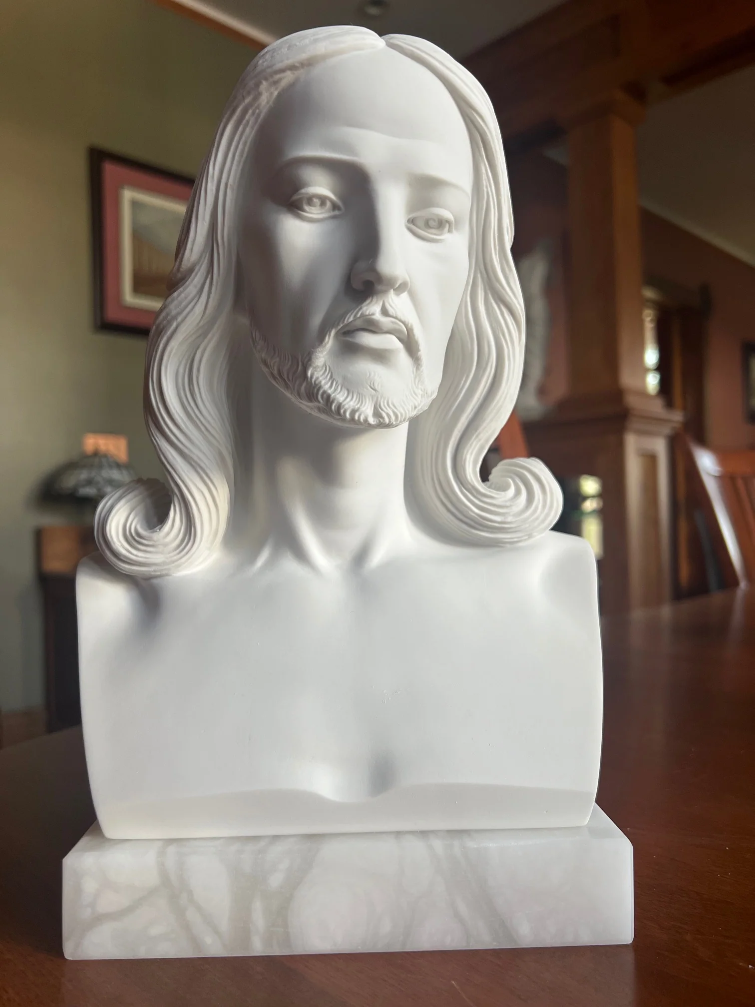 Jesus Christ Bust Mounted on Alabaster Base 12" High - Image 3