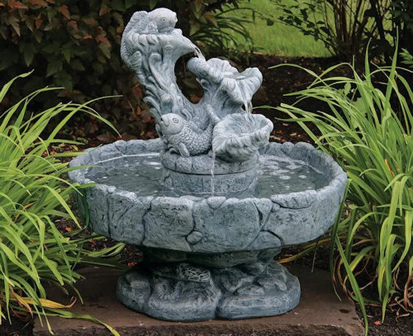 Asian Koi Fish Cement Garden Fountain 29.5" High - Image 3
