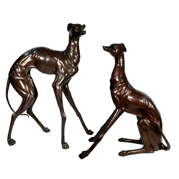 Large Sitting Whippet Dog Bronze Statue