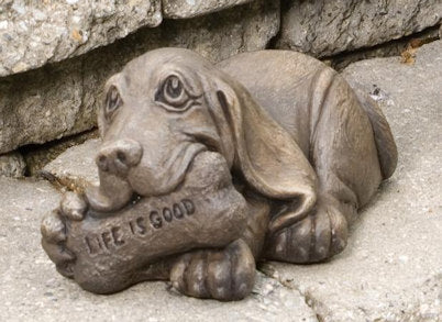 Life is Good Basset Hound Sculpture Cast Stone Dog with Bone - Image 4