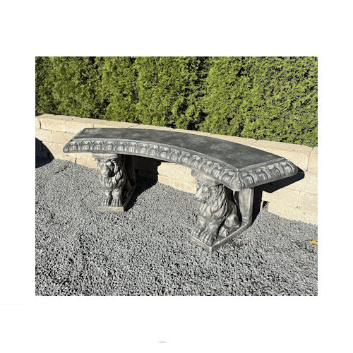Lion Curved Garden Bench Cast Stone - Image 2