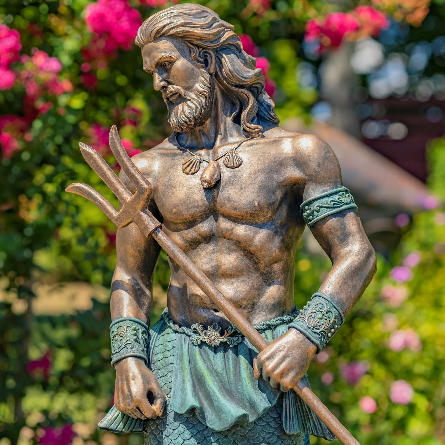 Merman Neptune Garden Statue Holding Trident 50" High - Image 2