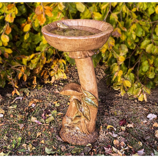 Mushroom Cement Birdbath with Frog in Basin 24" Tall - Image 5