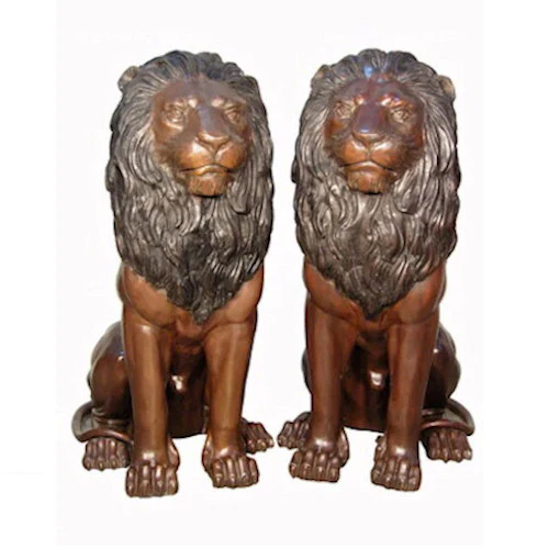 Noble Sitting Set of Lions Statues in Bronze 49 Inches tall - Image 3
