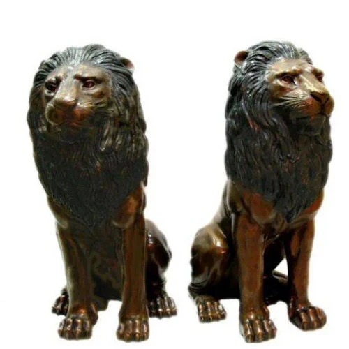 Noble Sitting Set of Lions Statues in Bronze 49 Inches tall - Image 4