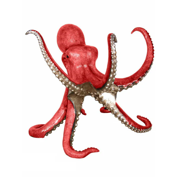 Octopus Table Base Bronze Statue  (Coral Red)