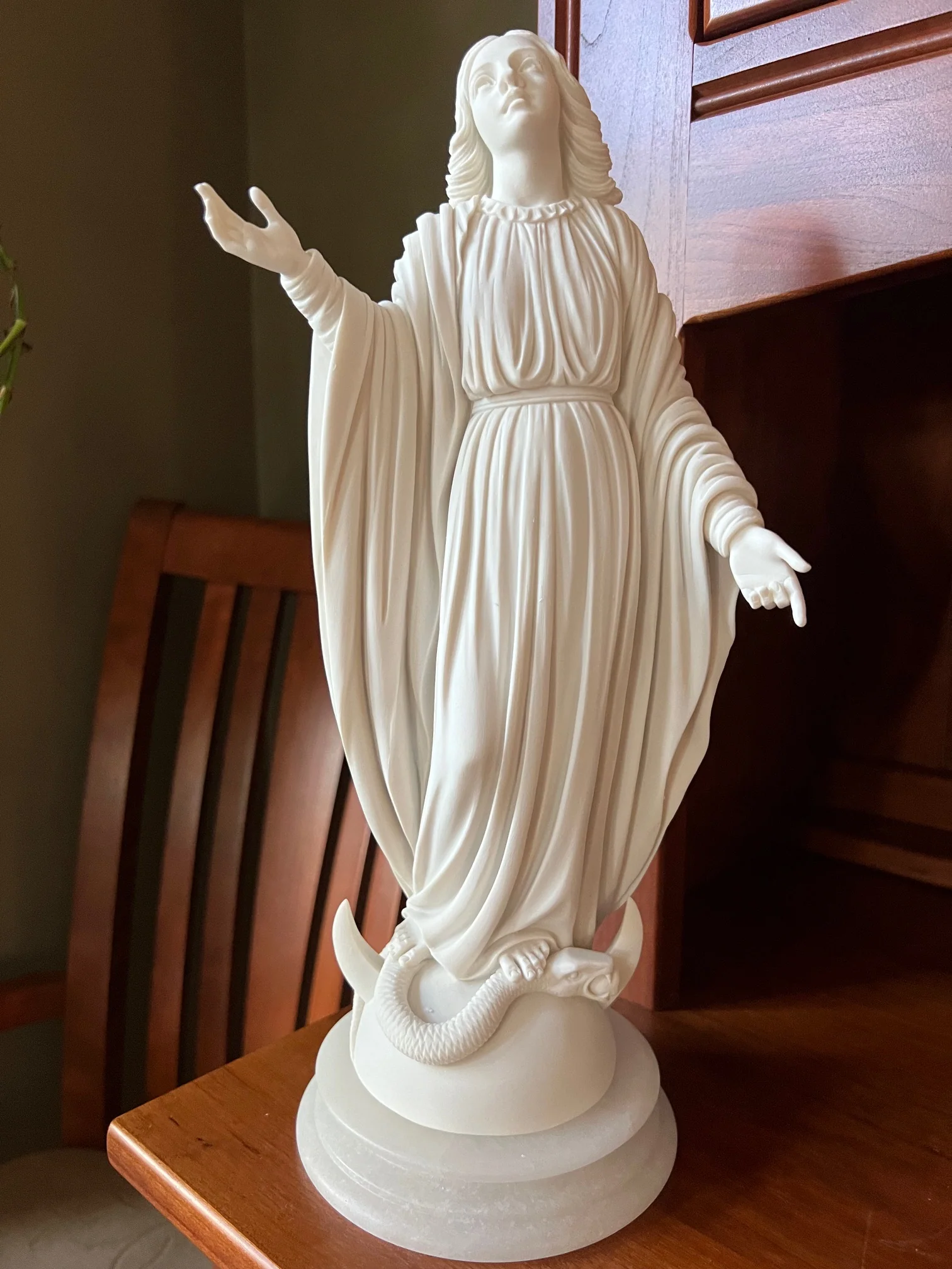 Miraculous Medal Virgin Mary Statue on Marble Base