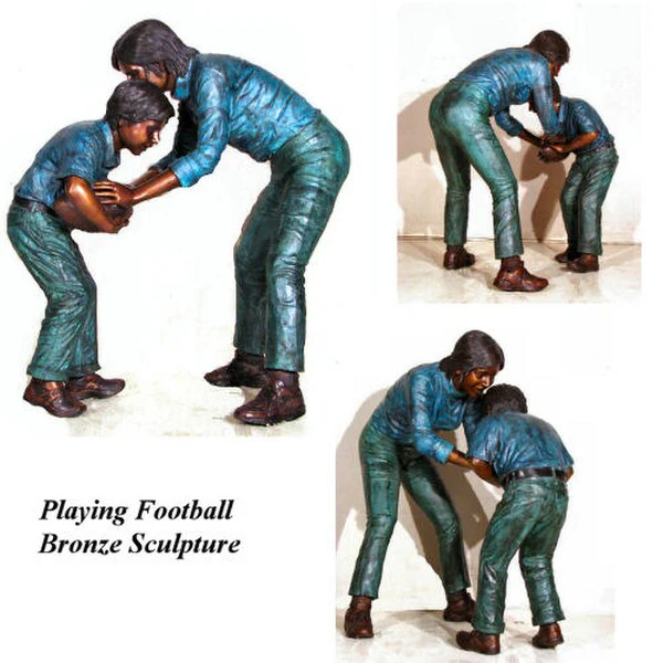 Playing Football Bronze Sculpture