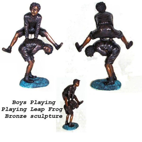 Playing Leap Frog Boys Bronze Sculpture