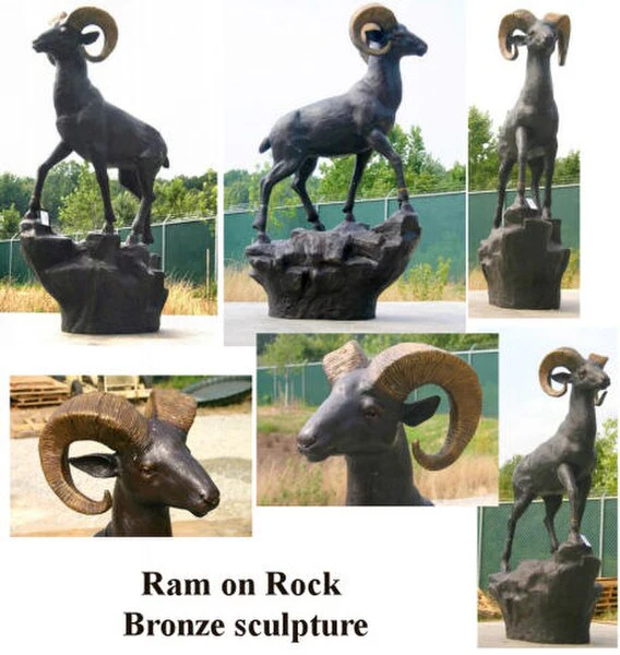 Ram On Rock Bronze Sculpture