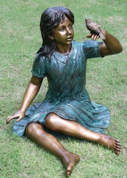 Robin - Girl With Bird Bronze Sculpture