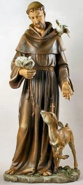 Saint Francis Sculpture with Fawn & Birds 36.5" High - Image 2