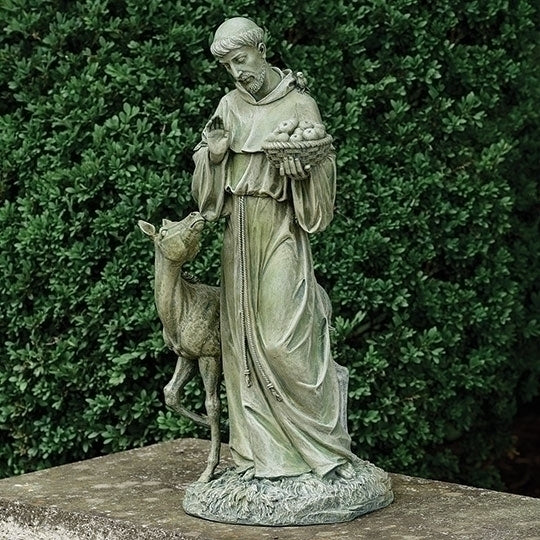Saint Francis with Horse and Basket of Apples Sculpture 25.5" High