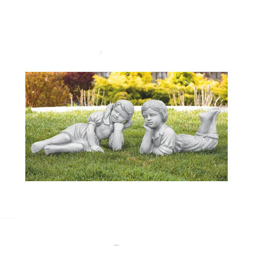 Seedlings Reclining Girl & Boy Cement Garden Statues