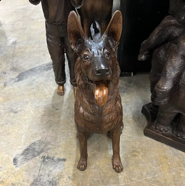 Sitting German Shepherd Dog Bronze Statue - Image 5
