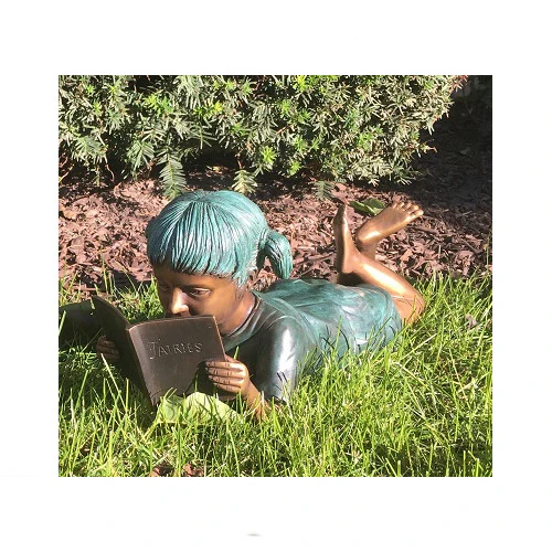 Solitude Girl Reading Book Small Bronze Statue - Image 2