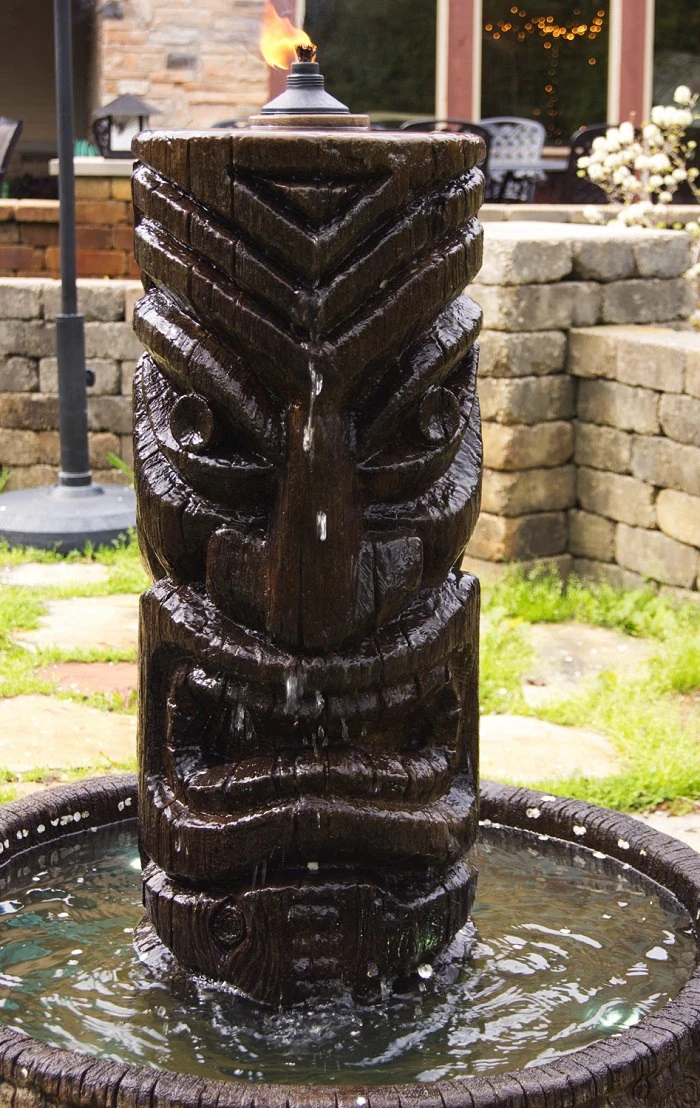 Tiki Column Fountain with Flame Fire 44" High - Image 3