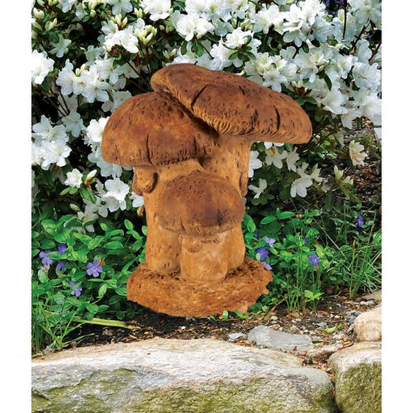 Triple Mushroom Garden Sculpture Cement 17" High - Image 2
