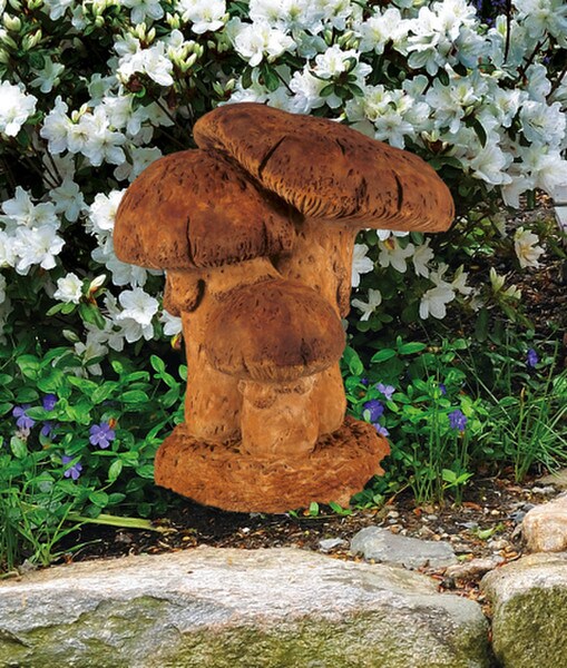 Triple Mushroom Garden Sculpture Cement 17" High - Image 3