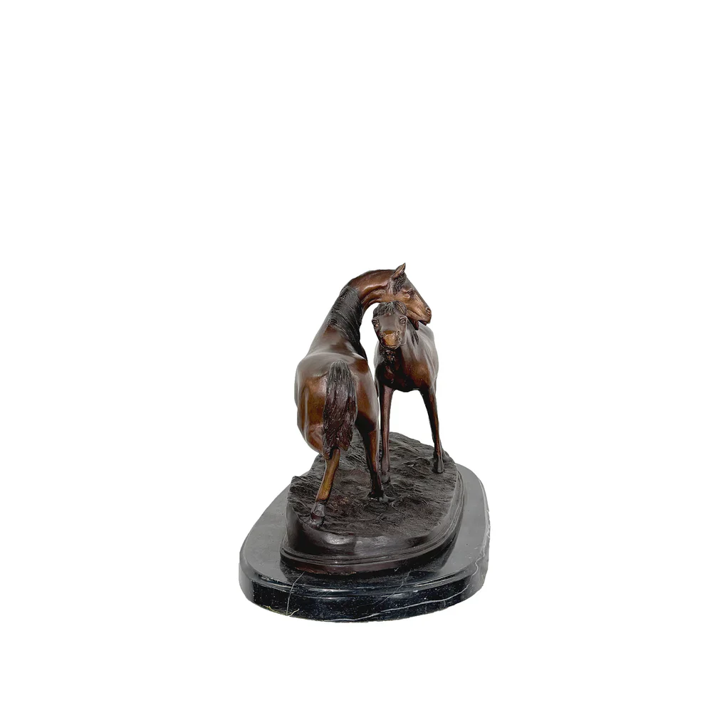 Two Horses Bronze Sculpture on Marble Base 20" Wide - Image 2