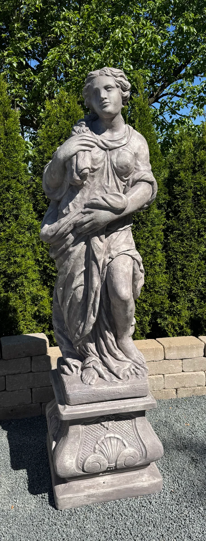 Goddess Winter Life-Size Garden Statue on Italian Pedestal 80" Tall - Image 2