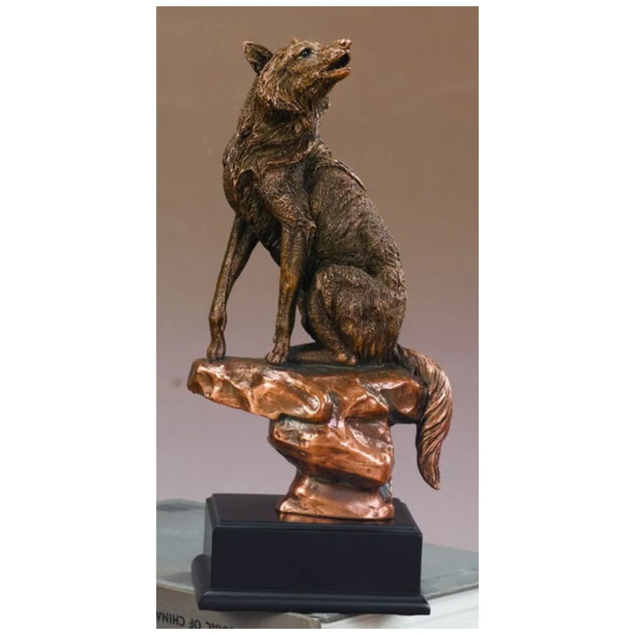 Wolf Sitting On Rocks 12" High